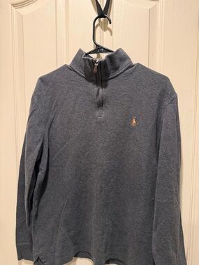 Ralph Lauren Heather Navy Quarter-Zip Pullover with Tan Polo Logo